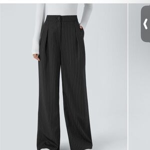 NWOT HALARA Black Pinstriped Wide Leg Pants